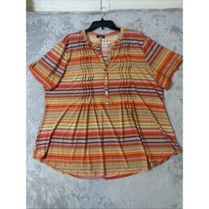 Cocomo Woman Plus 3X Multicolor Striped Boho Button Blouse
